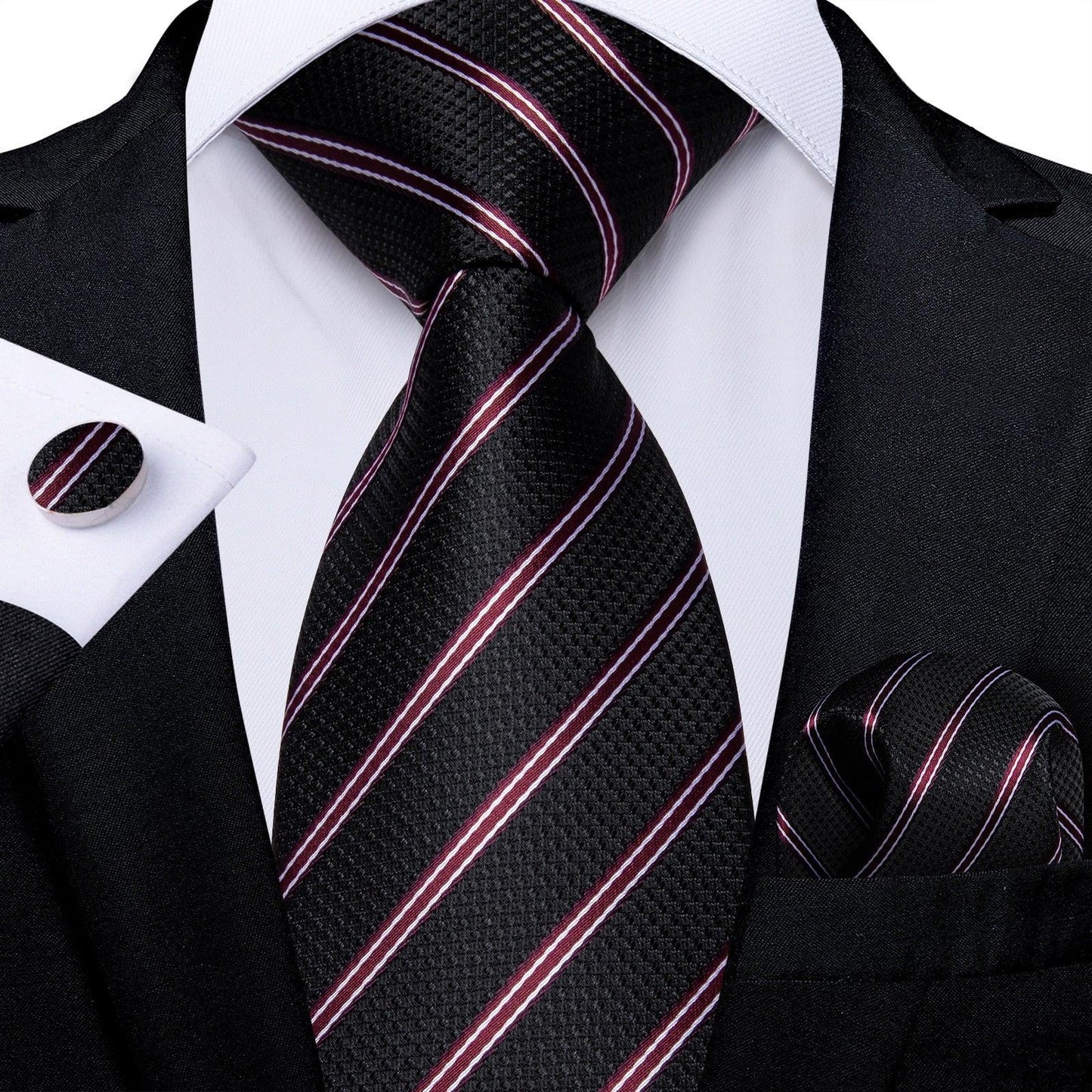 Designer Silk Necktie Hanky & Cufflink Set Groomsmen Accessories Luxurious Weddings
