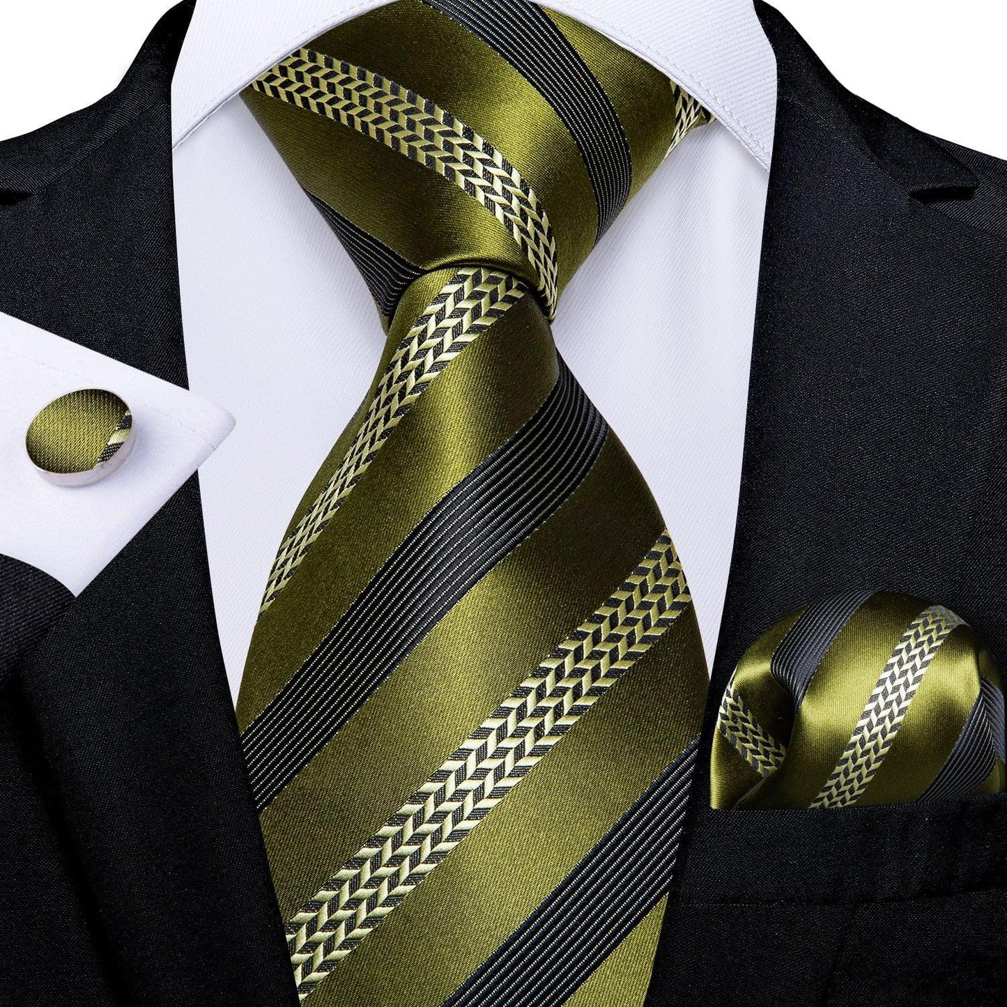 Designer Silk Necktie Hanky & Cufflink Set Groomsmen Accessories Luxurious Weddings