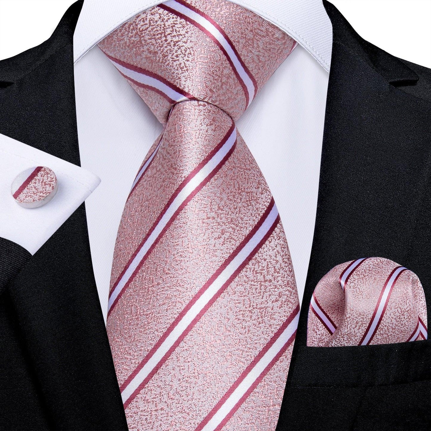 Designer Silk Necktie Hanky & Cufflink Set Groomsmen Accessories Luxurious Weddings
