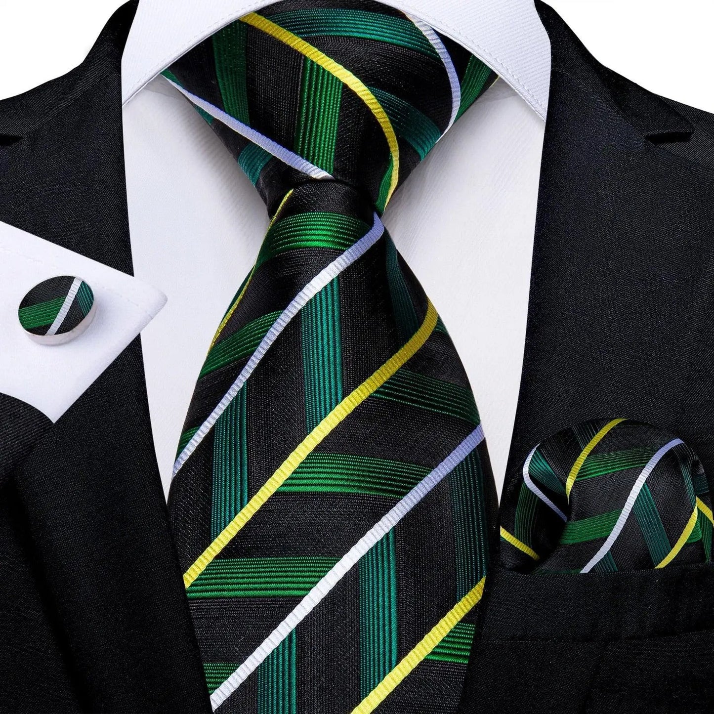 Designer Silk Necktie Hanky & Cufflink Set Groomsmen Accessories Luxurious Weddings