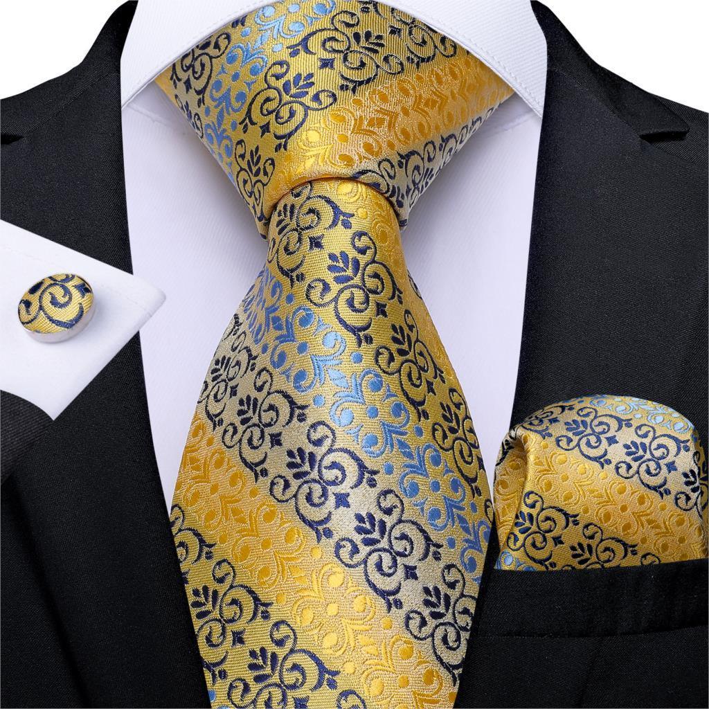 Designer Silk Necktie Hanky & Cufflink Set Groomsmen Accessories Luxurious Weddings