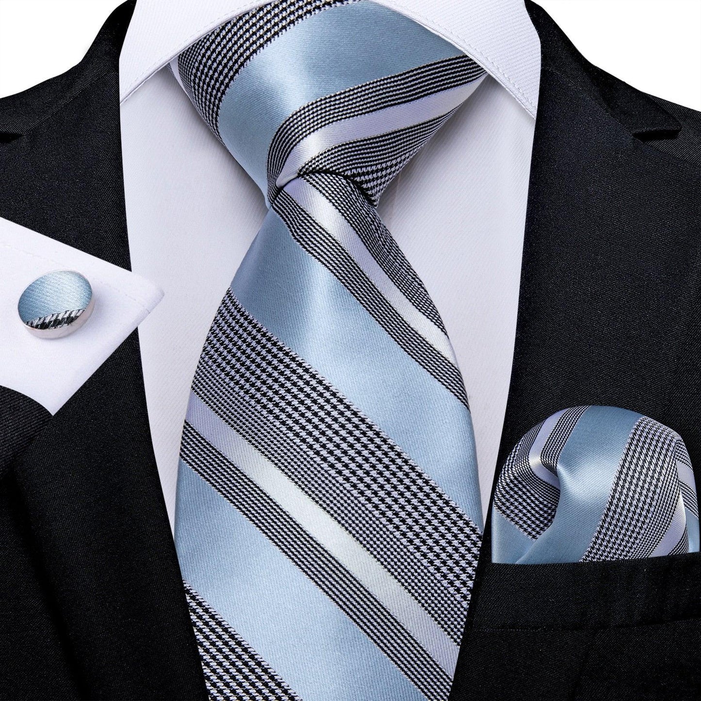 Designer Silk Necktie Hanky & Cufflink Set Groomsmen Accessories Luxurious Weddings