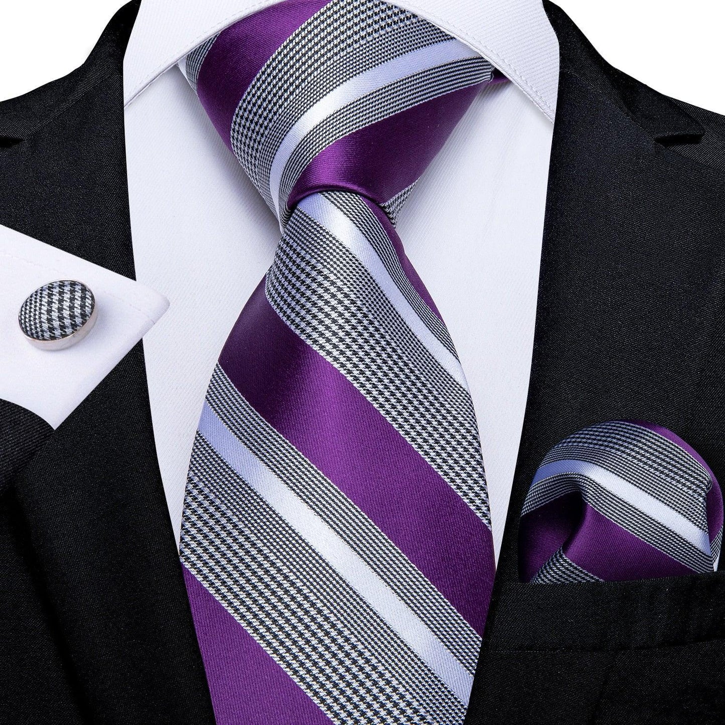 Designer Silk Necktie Hanky & Cufflink Set Groomsmen Accessories Luxurious Weddings