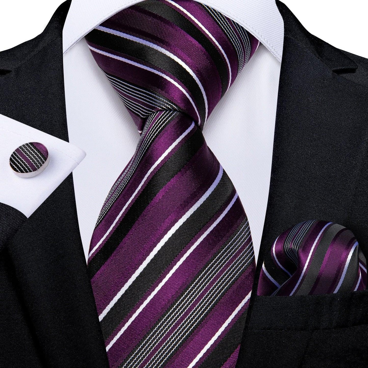 Designer Silk Necktie Hanky & Cufflink Set Groomsmen Accessories Luxurious Weddings