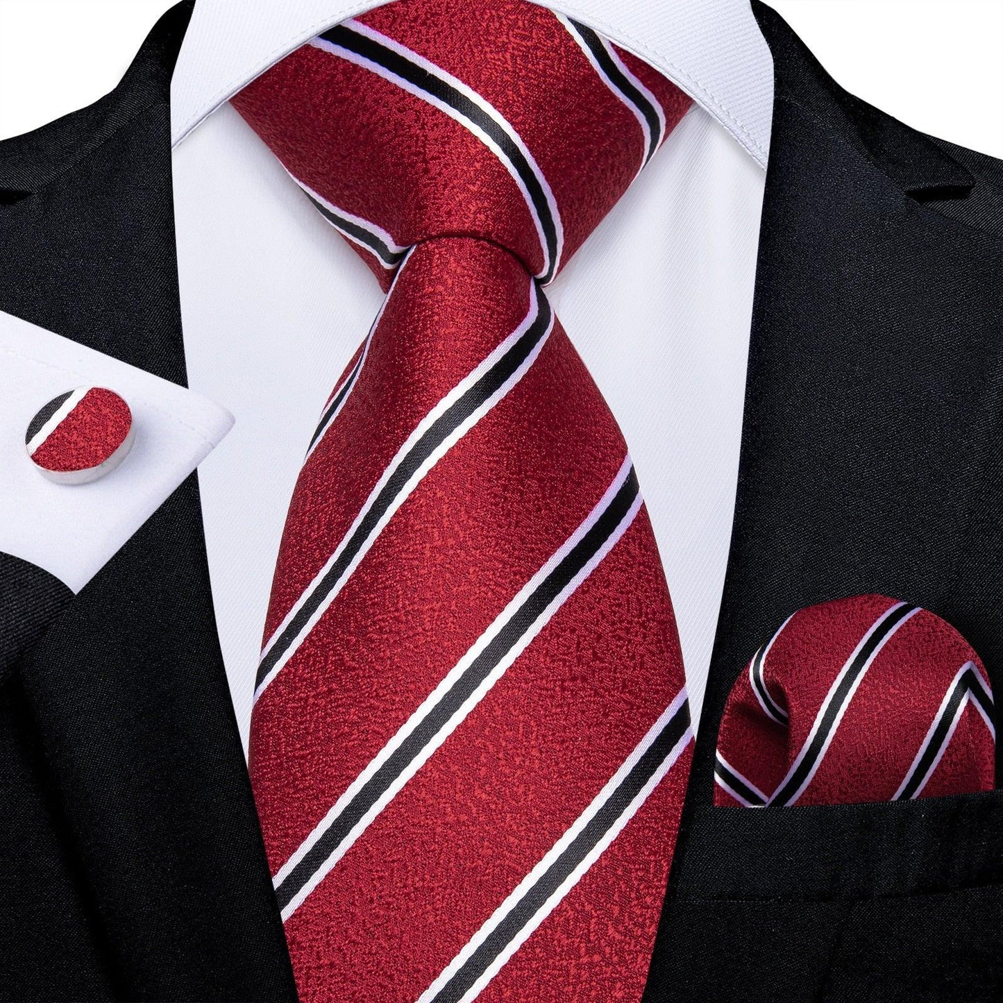 Designer Silk Necktie Hanky & Cufflink Set Groomsmen Accessories Luxurious Weddings
