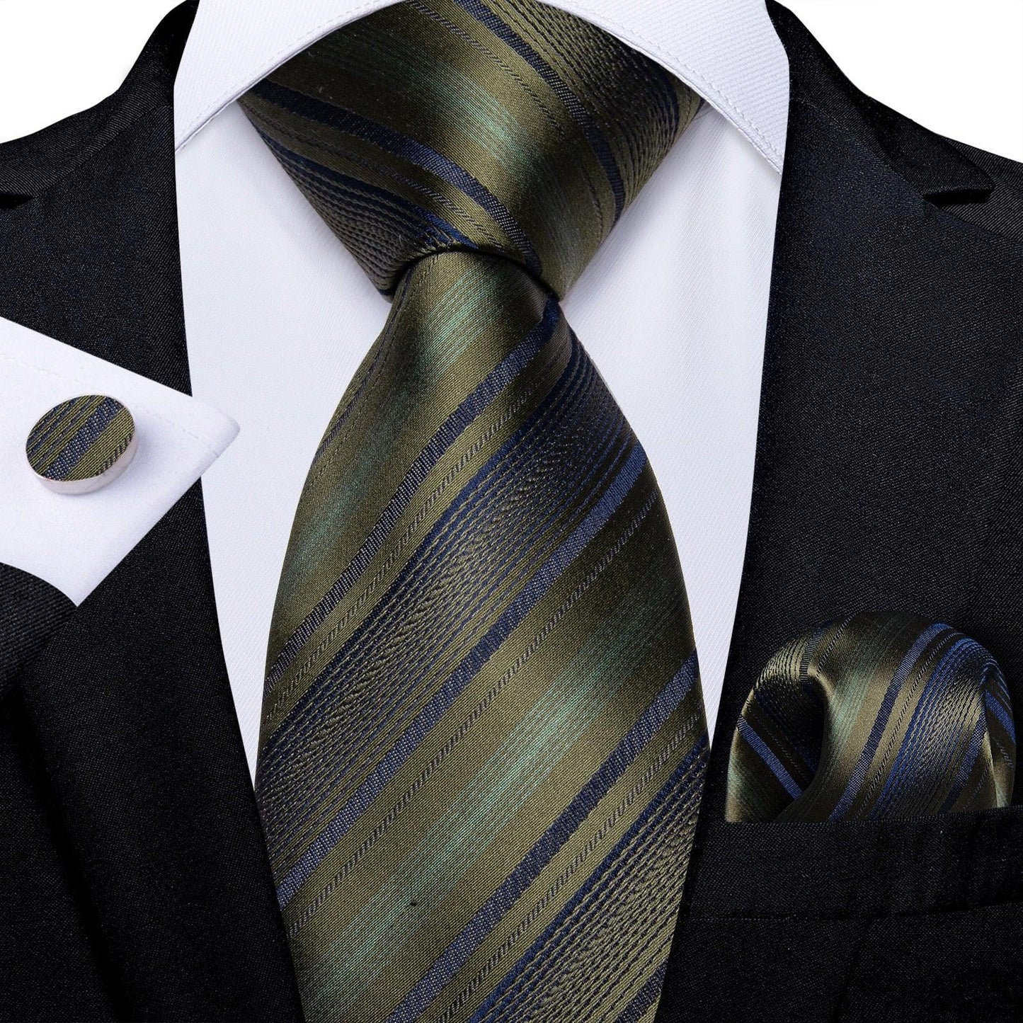 Designer Silk Necktie Hanky & Cufflink Set Groomsmen Accessories Luxurious Weddings