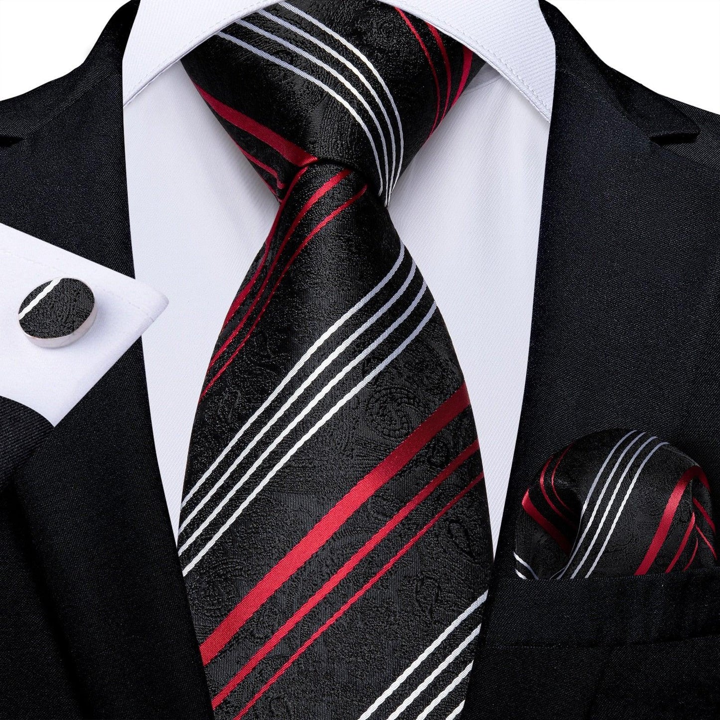 Designer Silk Necktie Hanky & Cufflink Set Groomsmen Accessories Luxurious Weddings
