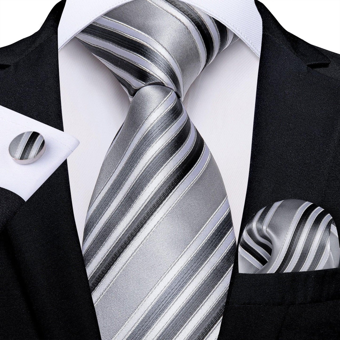 Designer Silk Necktie Hanky & Cufflink Set Groomsmen Accessories Luxurious Weddings