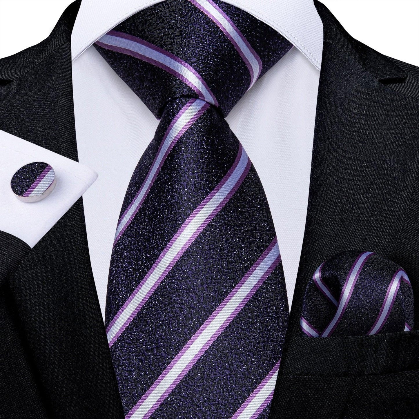 Designer Silk Necktie Hanky & Cufflink Set Groomsmen Accessories Luxurious Weddings
