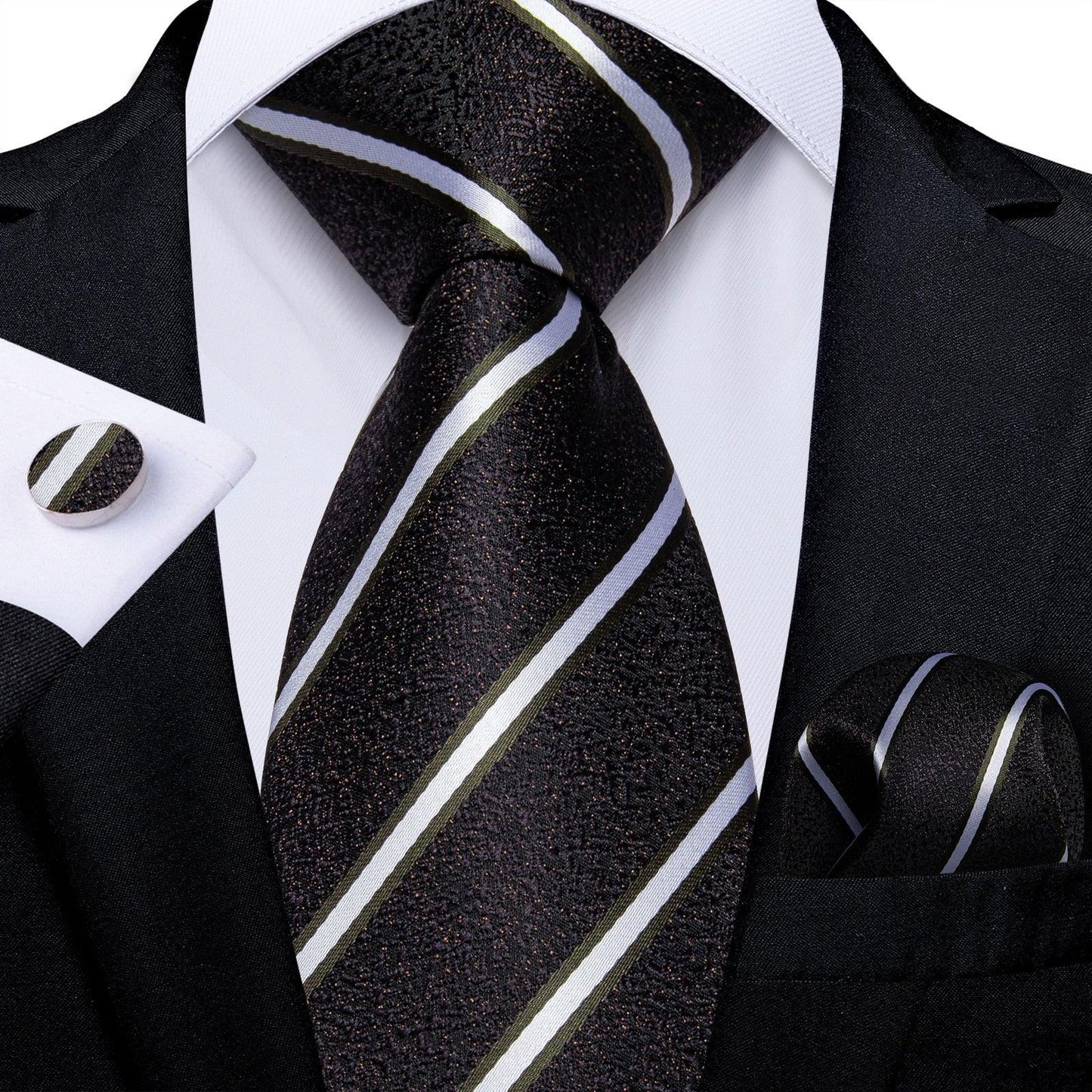 Designer Silk Necktie Hanky & Cufflink Set Groomsmen Accessories Luxurious Weddings