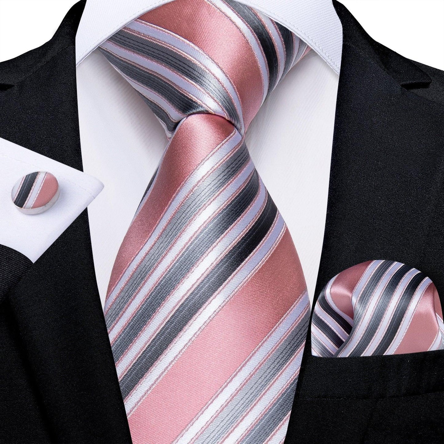Designer Silk Necktie Hanky & Cufflink Set Groomsmen Accessories Luxurious Weddings