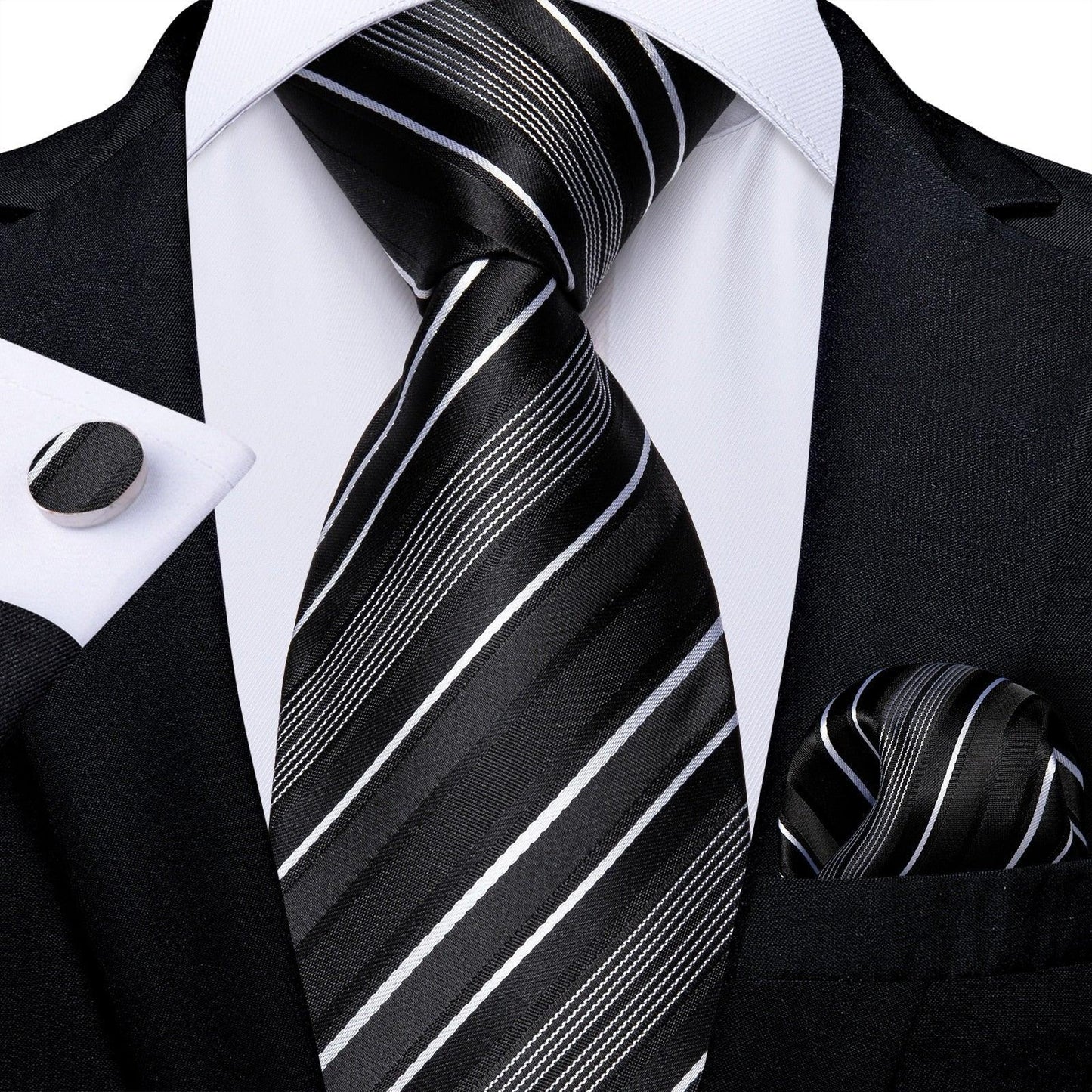 Designer Silk Necktie Hanky & Cufflink Set Groomsmen Accessories Luxurious Weddings