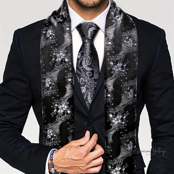 Elegant Satin Scarf & Necktie Set for Men - 100% Polyester, Woven Details - Luxurious Weddings
