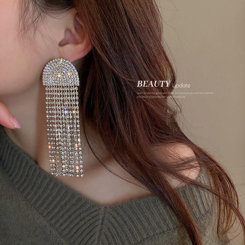 Full Rhinestone Tassel Earrings Earrings Luxurious Weddings
