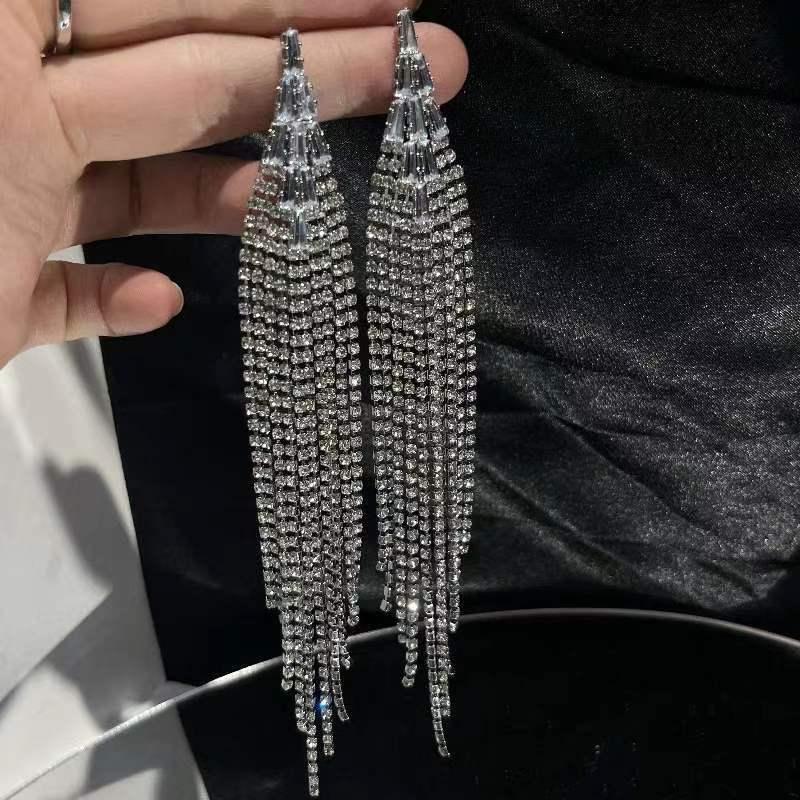 Full Rhinestone Tassel Earrings Earrings Luxurious Weddings