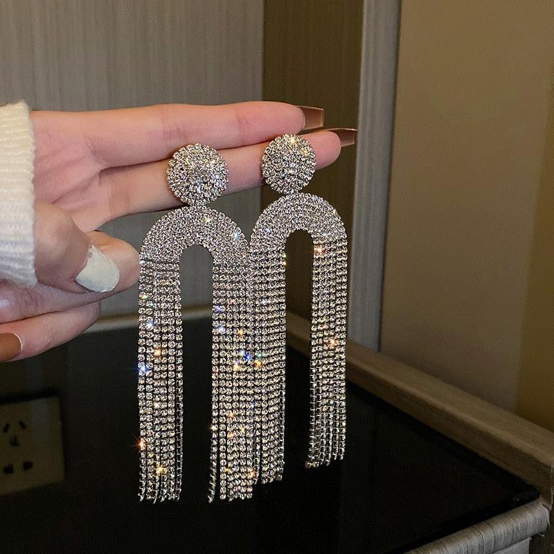 Full Rhinestone Tassel Earrings Earrings Luxurious Weddings