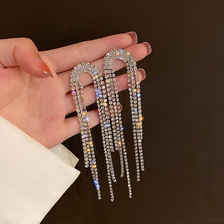 Full Rhinestone Tassel Earrings Earrings Luxurious Weddings