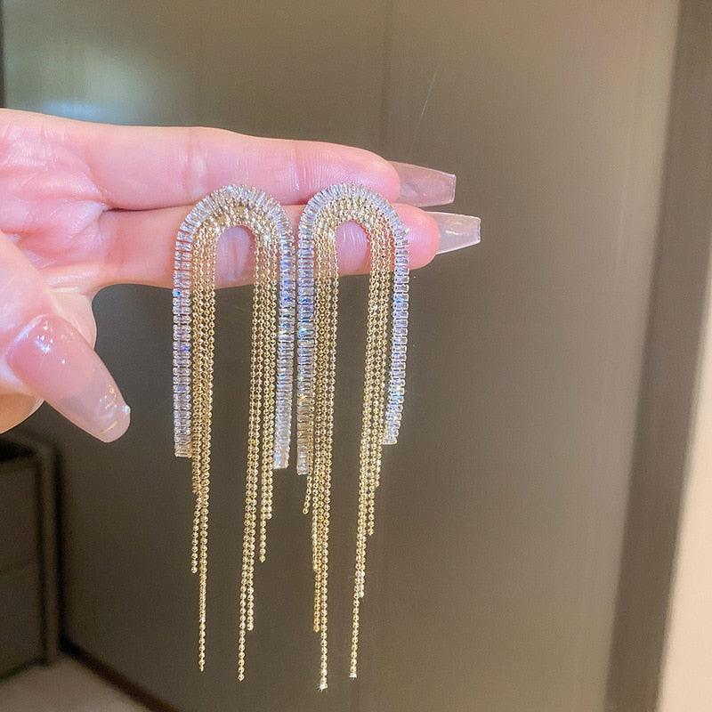 Full Rhinestone Tassel Earrings Earrings Luxurious Weddings