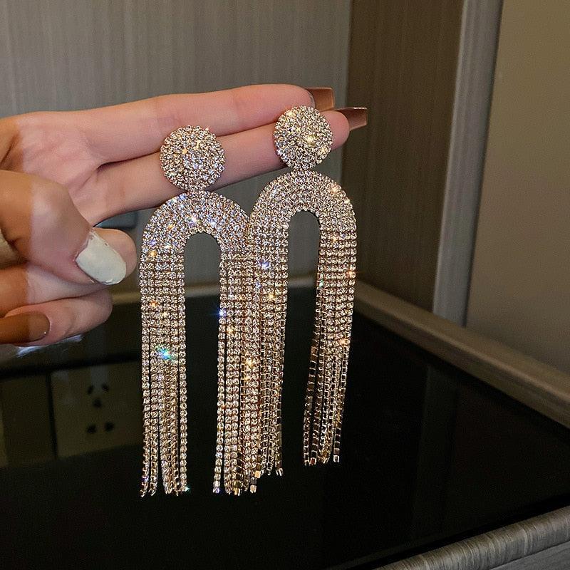 Full Rhinestone Tassel Earrings Earrings Luxurious Weddings