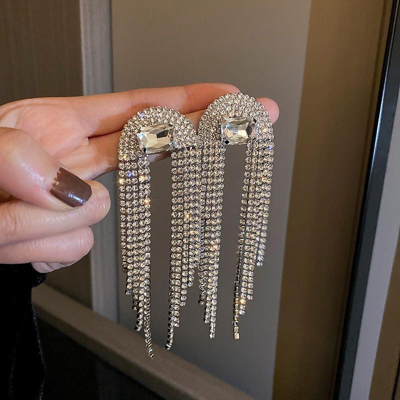Full Rhinestone Tassel Earrings Earrings Luxurious Weddings