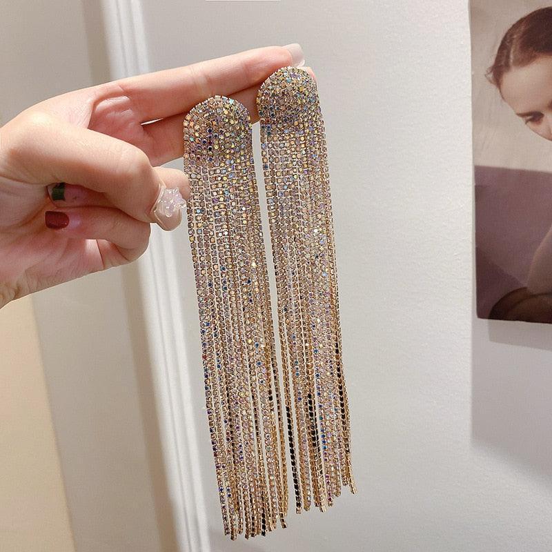 Full Rhinestone Tassel Earrings Earrings Luxurious Weddings