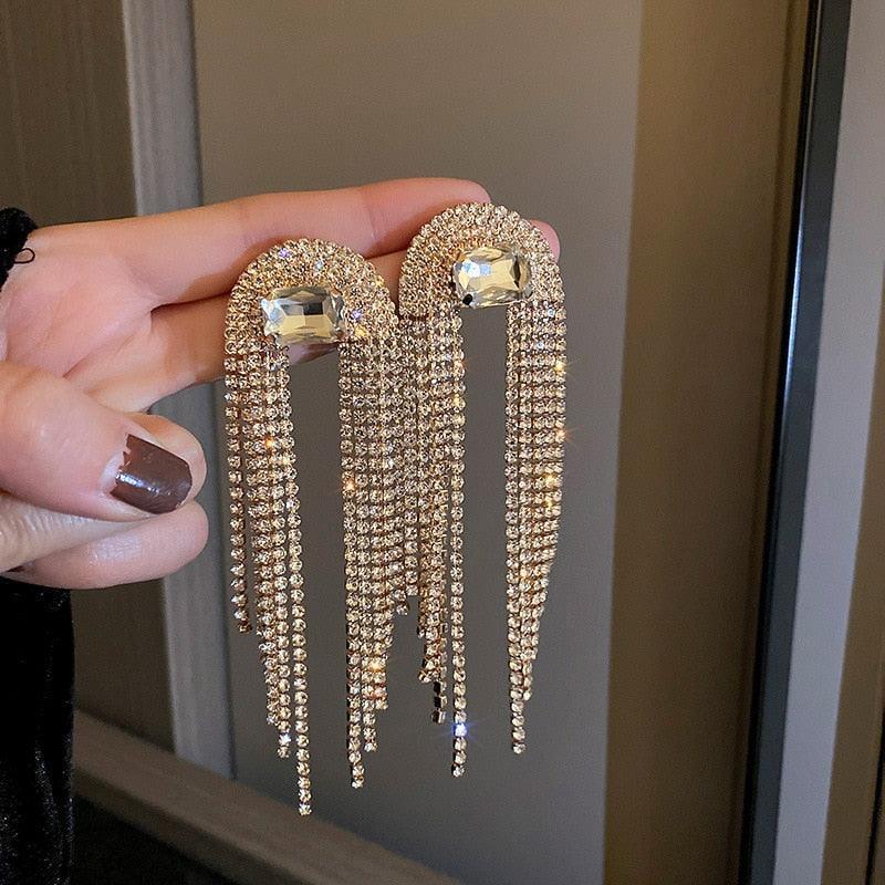 Full Rhinestone Tassel Earrings Earrings Luxurious Weddings