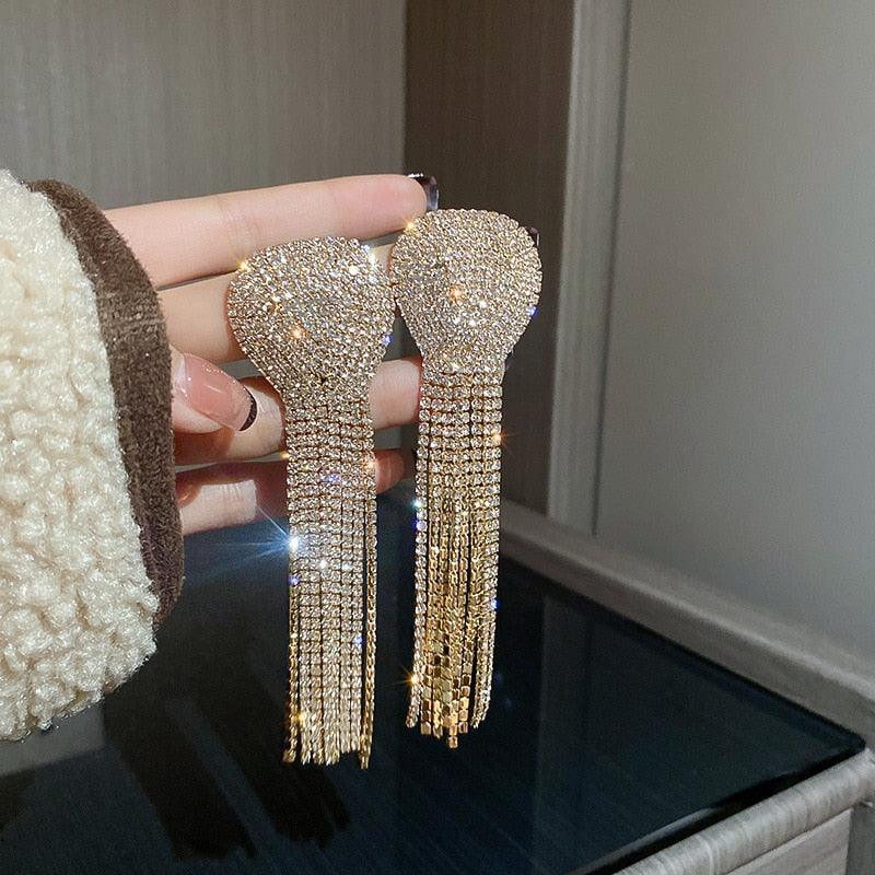 Full Rhinestone Tassel Earrings Earrings Luxurious Weddings