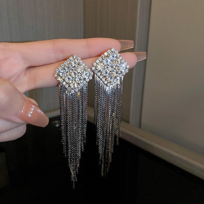 Full Rhinestone Tassel Earrings Earrings Luxurious Weddings