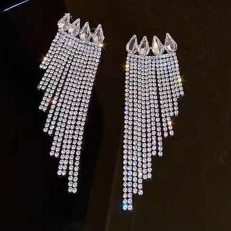 Full Rhinestone Tassel Earrings Earrings Luxurious Weddings