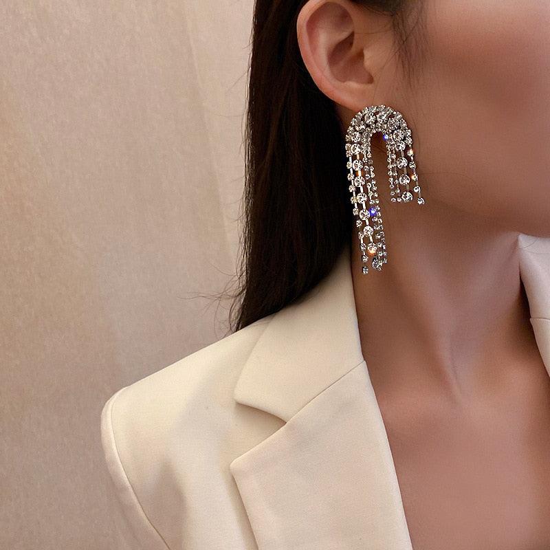 Full Rhinestone Tassel Earrings Earrings Luxurious Weddings