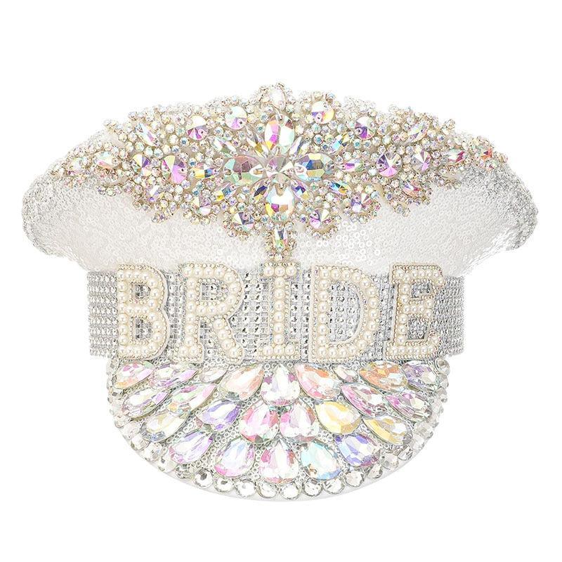 Sequined Beaded White Luxury Rhinestone Bridal Hat Pearl Beaded Hat Luxurious Weddings