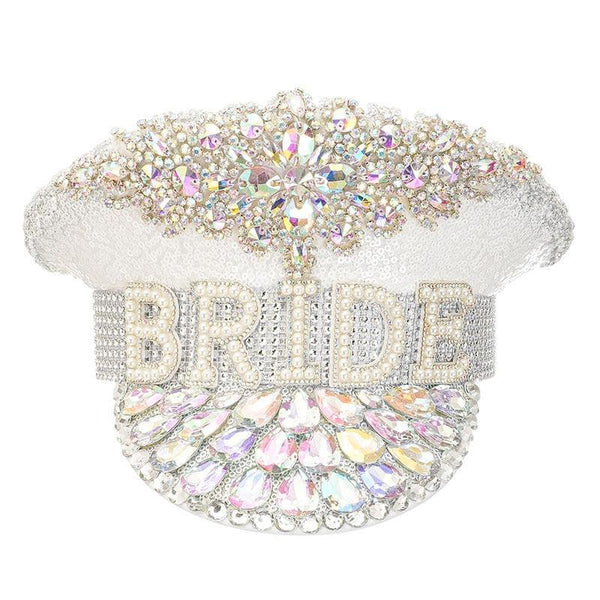 Handmade Sequined Beaded White Luxury Rhinestone Bridal Hat - Luxurious Weddings