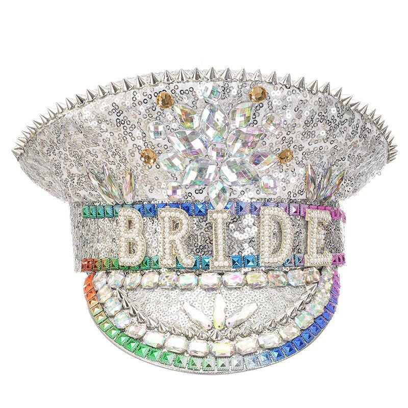 Sequined Beaded White Luxury Rhinestone Bridal Hat Pearl Beaded Hat Luxurious Weddings