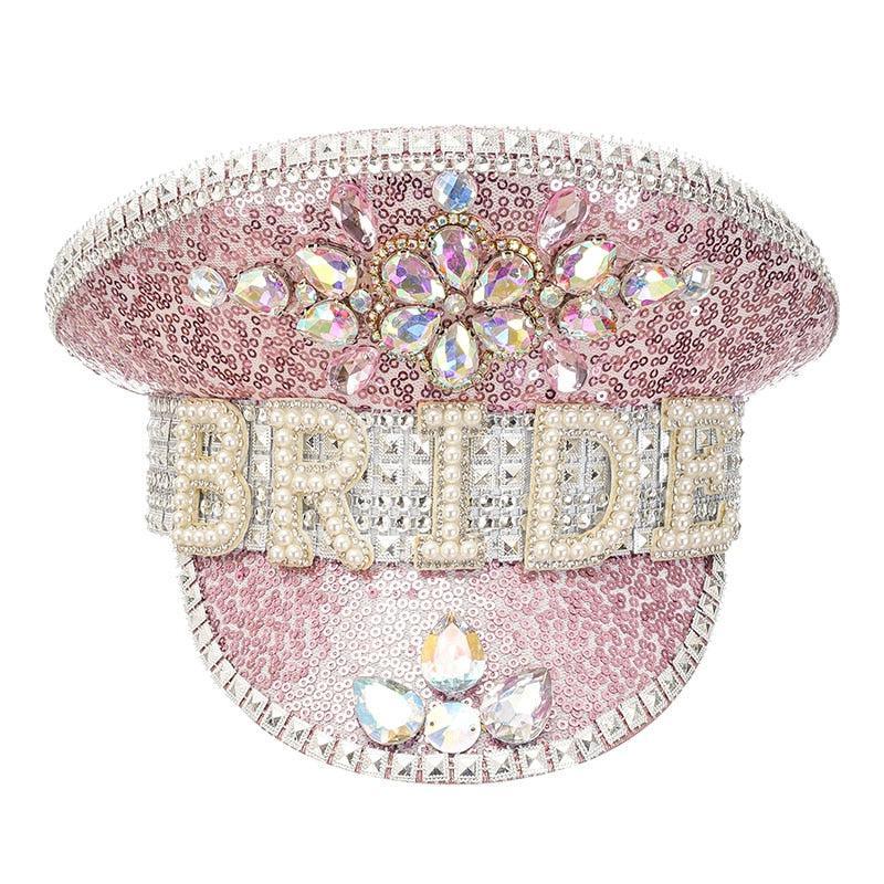 Sequined Beaded White Luxury Rhinestone Bridal Hat Pearl Beaded Hat Luxurious Weddings