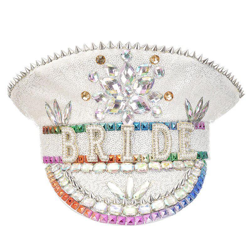 Sequined Beaded White Luxury Rhinestone Bridal Hat Pearl Beaded Hat Luxurious Weddings