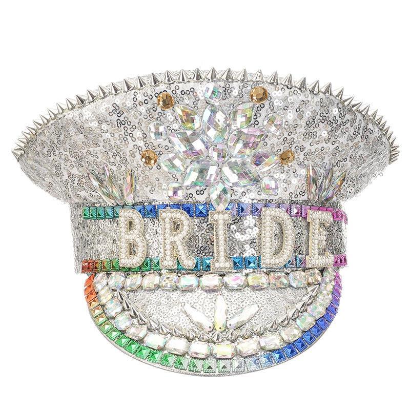 Sequined Beaded White Luxury Rhinestone Bridal Hat Pearl Beaded Hat Luxurious Weddings
