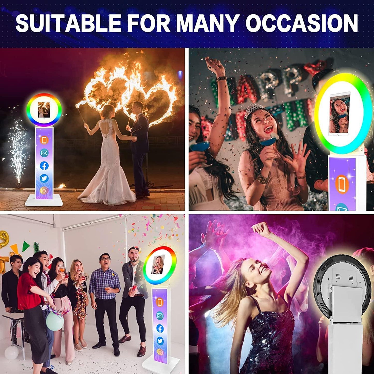 iPad Photo Booth Selfie Machine Shell Adjustable Stand Photobooth With LED Ring Light Events Luxurious Weddings