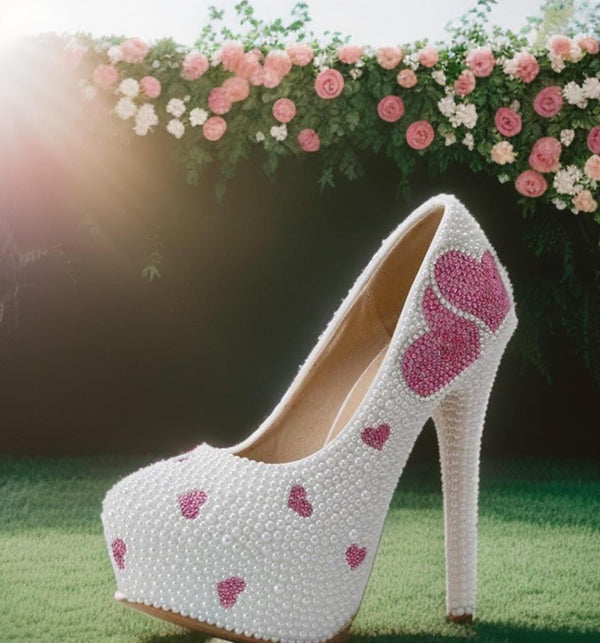 "Janie-Valentine" White pearl heels - Luxurious Weddings