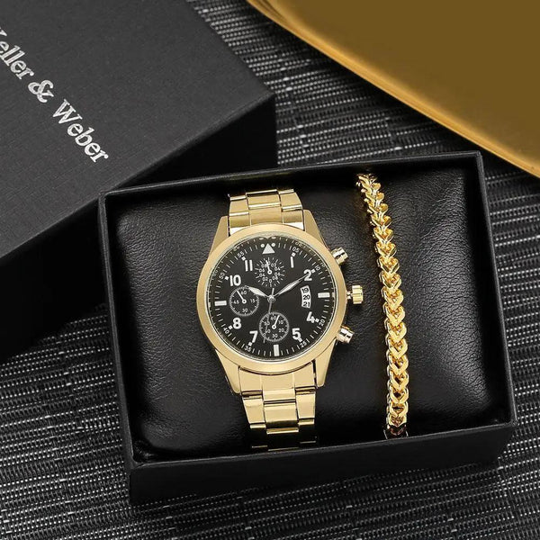 Men's 3pc Luxury Gold Watch Gift Set - Luxurious Weddings