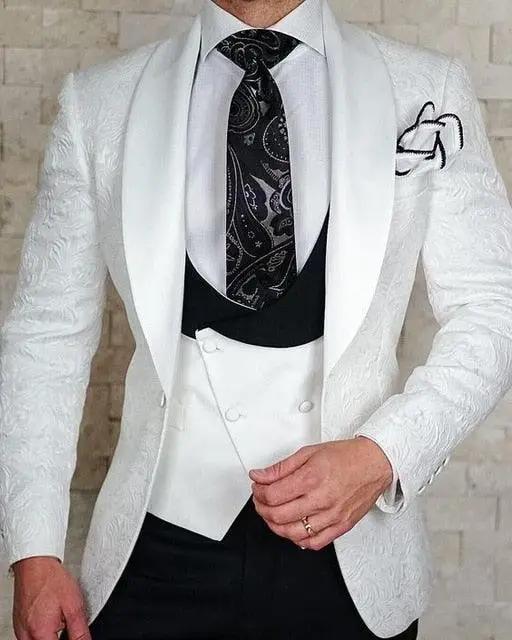 Men’s Suits Gold and Navy Blue Pattern Groom Tuxedos Mens Suits Luxurious Weddings
