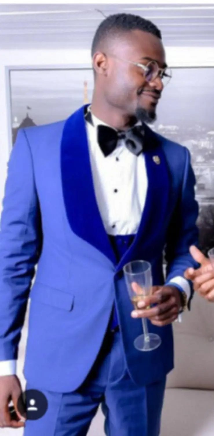 Men’s Suits Gold and Navy Blue Pattern Groom Tuxedos Mens Suits Luxurious Weddings