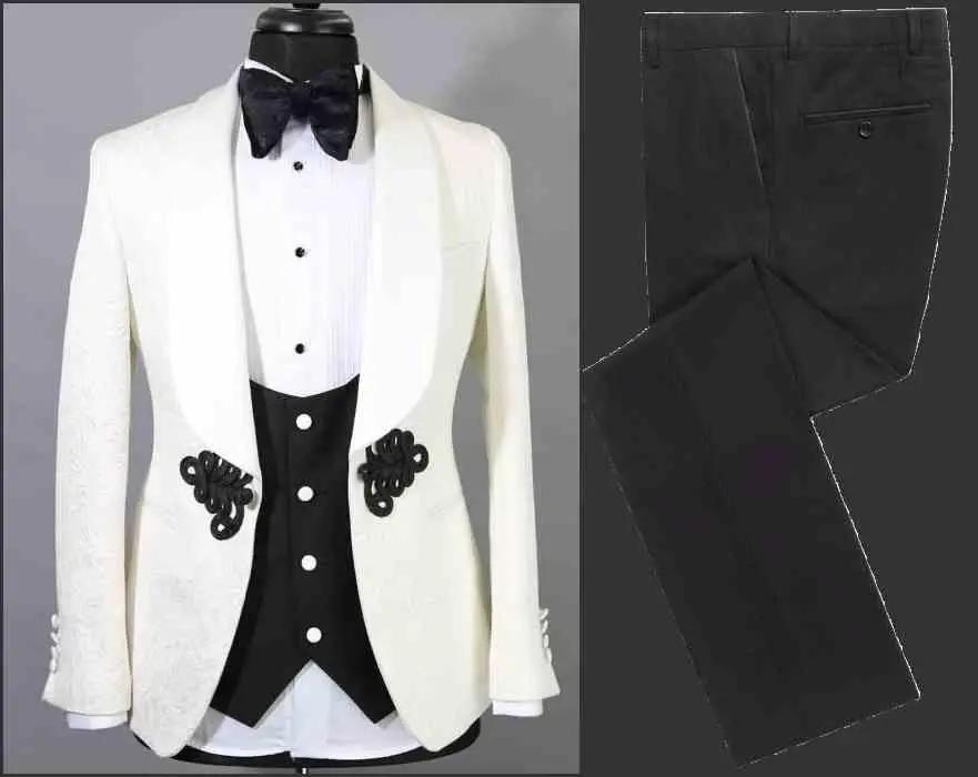 Men’s Suits Gold and Navy Blue Pattern Groom Tuxedos Mens Suits Luxurious Weddings