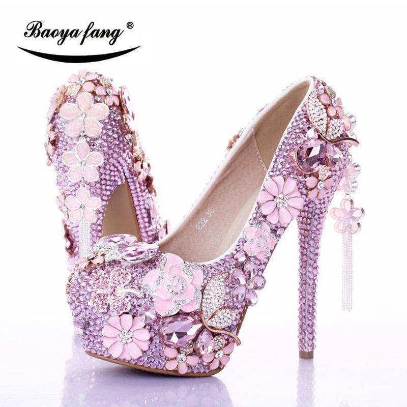 Pink crystal Womens wedding shoes bling shoes Luxurious Weddings