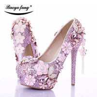 Pink crystal Womens wedding shoes bling shoes Luxurious Weddings