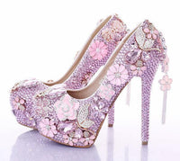 Pink crystal Womens wedding shoes bling shoes Luxurious Weddings