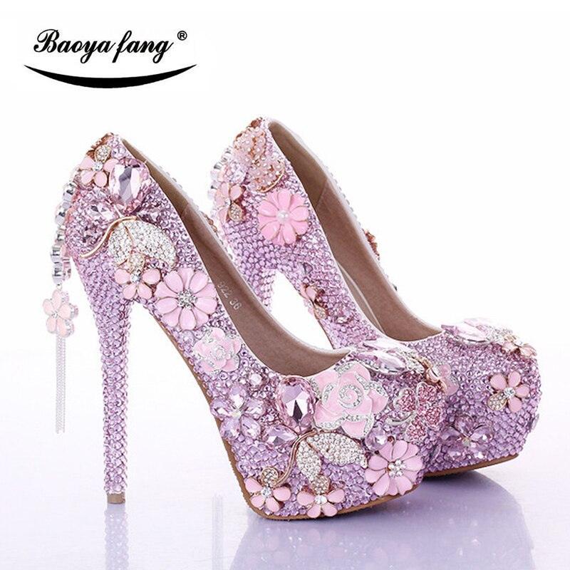 Pink crystal Womens wedding shoes bling shoes Luxurious Weddings