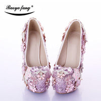 Pink crystal Womens wedding shoes bling shoes Luxurious Weddings