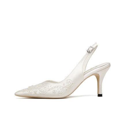 Pointed Sequins Embroidered silk bridal wedding shoes - Luxurious Weddings