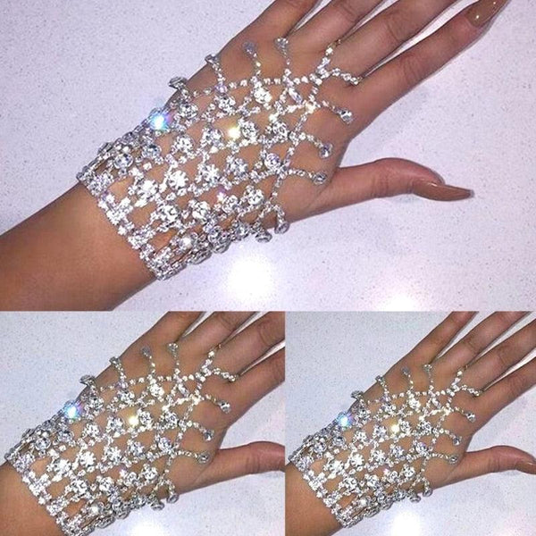 Rhinestone Finger Chain Bracelet Wedding Accessories - Luxurious Weddings