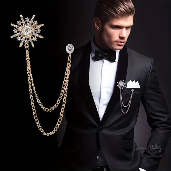 Rhinestone Suit Brooch - Elegant Alloy Accessory with Funky Design - Luxurious Weddings